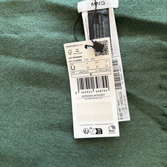 Mango Fringed Edge Long Scarf Oversized In Green NWT Bloggers’ Favorite! - Picture 5 of 11